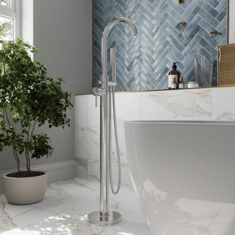 Freestanding Bath Shower Mixer Tap Chrome Floor Mounted Single Lever Bathroom