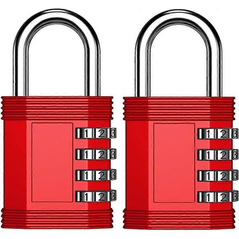 Cadenas à combinaison numérique pour casiers, 4 chiffres, idéal pour casiers de gym, casiers scolaires, clôtures, portails et rangements à moraillon (lot de 2, rouge) (1/5)