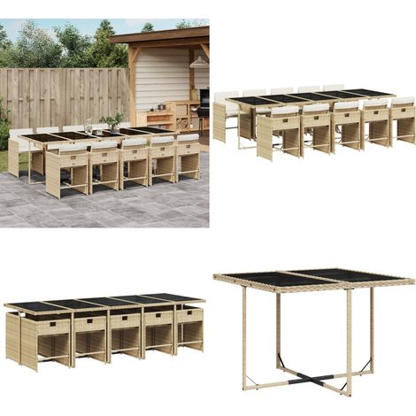 Ensemble à manger de jardin et coussins 11 pcs beige poly rotin - Salon De Jardin - Meuble De Jardin - Set De Salon De Jardin - Mobilier De Jardin - Table De Jardin - Home & Living (1/5)