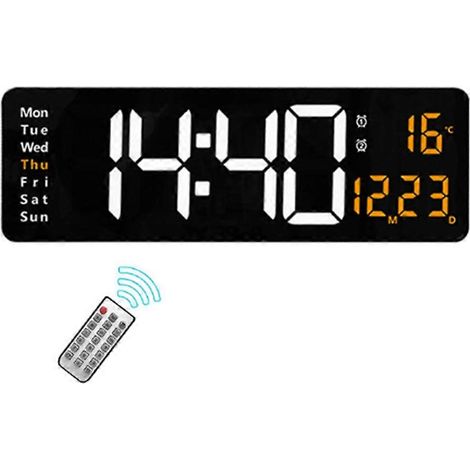 Horloge murale numérique LED 40 cm (16 pouces) - Réveil/Température/Date/Jour de la semaine/Minuterie - Télécommande réglable pour la maison, la salle de sport ou le bureau - Lumière orange (1/5)