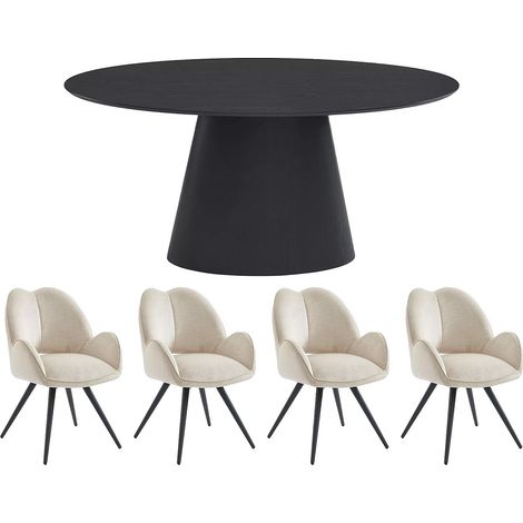Set tavolo ANTELADA + 4 sedie GULSUN Nero e Beige (1/4)