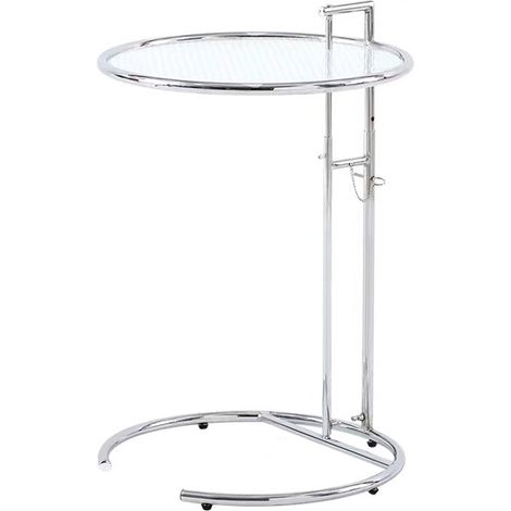 Table basse rétro, table vintage transparente, table basse ronde en verre tendance, table réglable en hauteur, table en acier inoxydable, vendue avec le code SPU : 3116220013211, grise. (1/5)