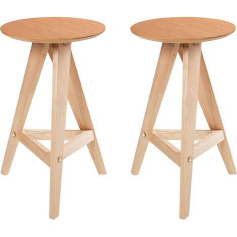 Set of 2 Bar Stools AROMA Wood Light Brown (1/5)