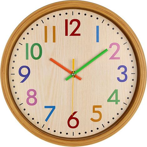 Horloge murale silencieuse pour enfant - 12 pouces - Multicolore - Grande décoration - Sans tic-tac - Style vintage - Fonctionne avec piles (1/4)