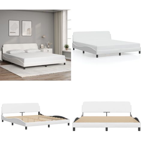 Cadre de lit sans matelas blanc 180x200 cm similicuir - Lit Plateforme - Lit Double - Cadre De Lit - Literie - Meubles De Chambre - Home & Living (1/5)
