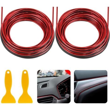 2 Pcs Baguette d'Intérieur de Voiture Ligne Décorative de Voiture en PVC 10M Bande pour Moulage de Voiture Anti-poussière Flexible pour Décoration d’Intérieur de Voiture Rouge
