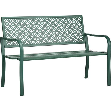 Gartenbank aus Metall, 2 Sitze, wetterfest, 127 cm x 63 cm x 83 cm, Grün