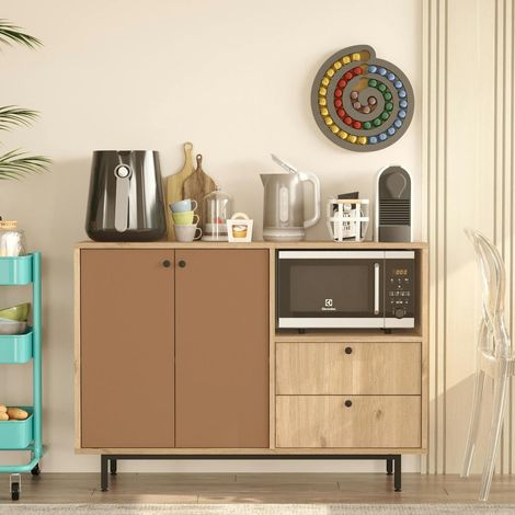Meuble rangement cuisine 2 portes brun chaud 2 tiroirs JENA