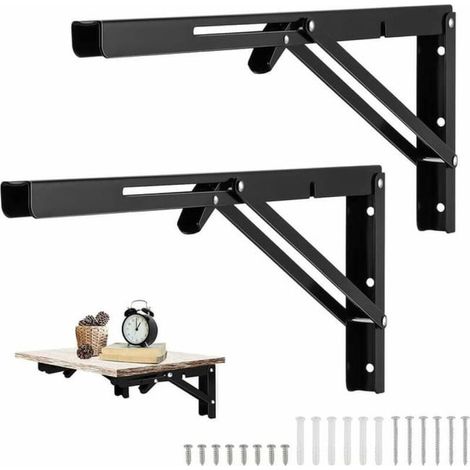 2 Pièces Equerre Rabattable Murale Noir, 400 x170mm Support Console Pliable Equerre, Équerre Pliante Charge Lourde, Supports Équerre Étagère (1/4)