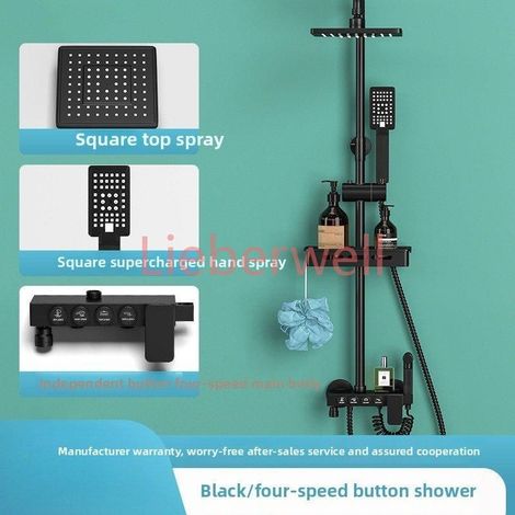 B25041501 LIEBERWELL Gray Complete Shower Set with Pressurized Top Spray, Modern Bathroom Shower Column, Round Brass Shower Head, Chrome Finish, Adjustable Height, Model (1/5)