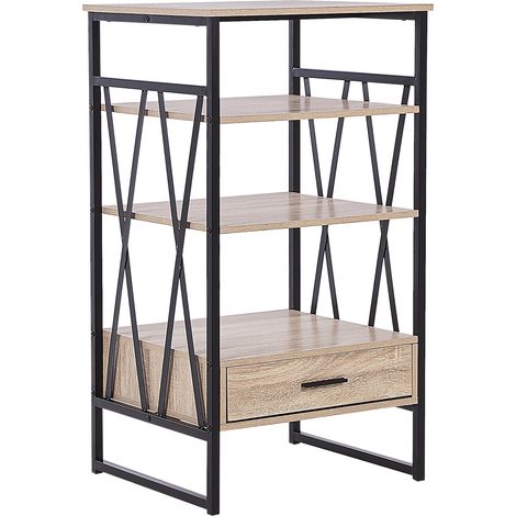Estantería madera clara negro 101 cm librería mueble TV 3 baldas oficina Keene
