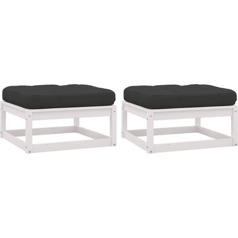 Lot de 2 Repose-pied,Tabouret de pied,Poufs de jardin avec coussins Blanc Bois de pin CNENE473733 (1/5)
