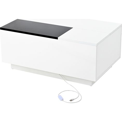 Hochglanz-Couchtisch mit LED-Beleuchtung, ausziehbarer schwarz-weißer Tischplatte, verstecktem Stauraum und 16-farbig einstellbarem Lichtband – die ideale Wahl für ein stilvolles Wohnzimmer (1/5)