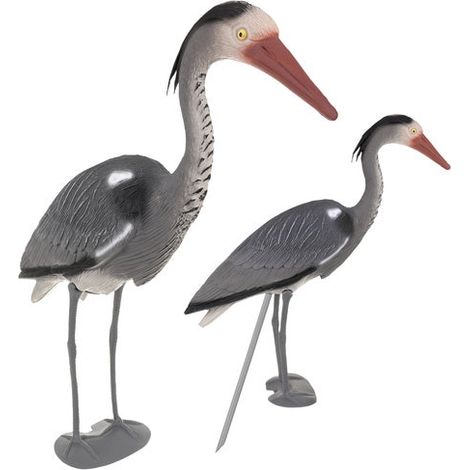 Reiher-Gartenfigur, 66 cm, graues PE, zum Aufstellen auf einem Erdspieß