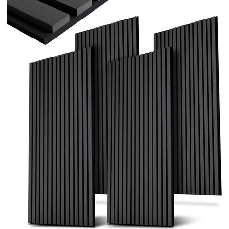 Set di 4 pannelli acustici a parete set di 4 rovere grigio scuro Pannelli acustici in legno per un suono surround migliore (1/3)