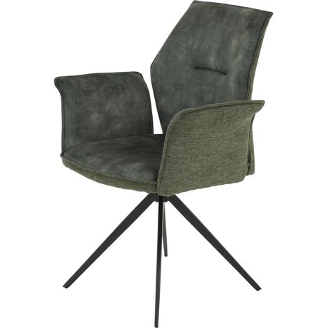 Tische, Fauteuil, Chaise avec Accoudoirs, Microfibre Velours et Tissu Tissé Verts, Piètement Métallique Noir, Pivotant à 360° (1/5)