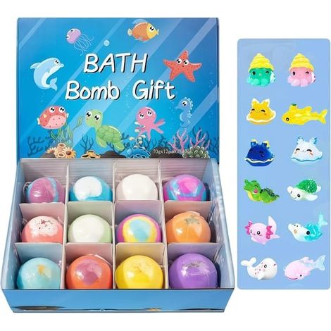 Coffret cadeau de 12 bombes de bain pour enfants - Bombes de bain avec sous-vêtements surprises à l'intérieur - Bio, colorées et effervescentes - Jouets de bain amusants et éducatifs (Lot de 12) A (1/5)