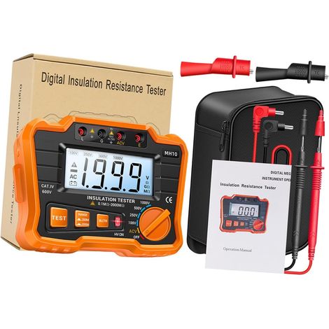 Mégohmmètre Numérique Lcd pour Testeur de Résistance D'isolement Écran Rétroéclairé, Boîtier Abs Orange, Anti-interférence Puissant pour Maintenance et Test de Câbles (1/5)