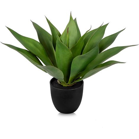 Plante d'aloe vera artificielle de 34 cm dans un pot de fleurs argenté - Décoration de plantes en plastique pour salon, balcon, chambre à coucher, salle de bain, décoration de table