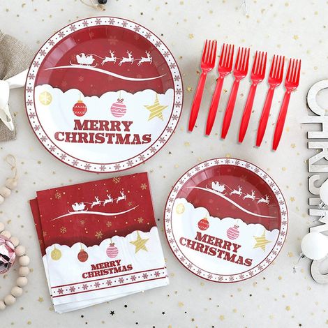 Assiettes En Papier - Serviettes En Papier - Thème Noël - 7 Pouces Et 9 Pouces - Rouge - 50 Pièces (1/5)