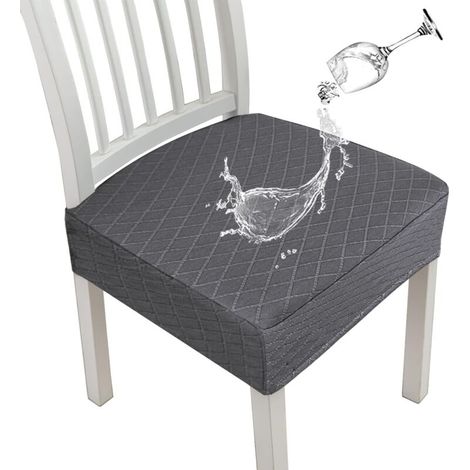 Lot de 6 housses de chaise de salle à manger extensibles en maille diamantée gris foncé 35 x 35 x 5 cm (1/5)