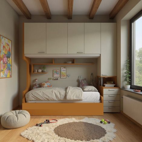 Cameretta a ponte con letto estraibile e spazio intelligente - Ecru e Zolfo (1/5)