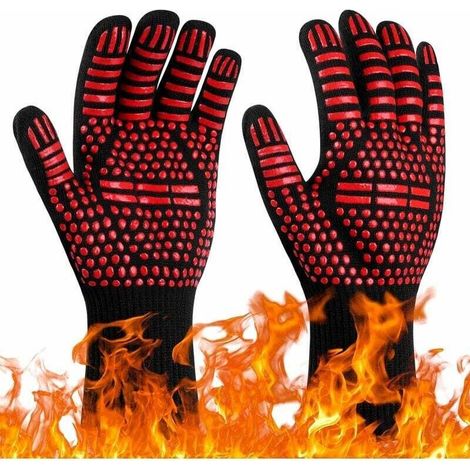 1 Paar Grillhandschuhe, Ofenhandschuhe, hitzebeständig bis 800 °C, hitzebeständige und rutschfeste Küchenhandschuhe, hitzebeständige Kochhandschuhe für Grill, Ofen, Kamin, Schweißen und Backen. (1/5)