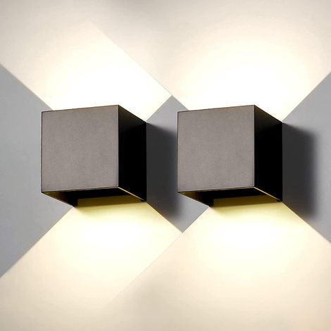 2 Pack Applique Murale Exterieur Interieur Led Lampe Murale Extrieures Moderne Noir 12w Blanc Naturel 4000k Ip65 Tanche Carre En Aluminium Rglage (1/5)