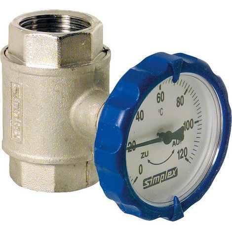 Flamco Robinet à tournant sphérique avec poignée thermomètre, bleu DN25 G1i PN16 MS vern., F10150 (1/2)
