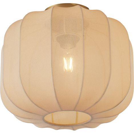 QAZQA Lampada da soffitto pluni - Japandi - Tessuto,Metallo - Beige/Oro - Sfera Max. 1 x Watt