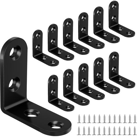 Lot de 12 équerres d'angle 40 × 40 mm, support d'angle en acier au carbone noir en forme de L avec 48 vis pour la fixation de meubles en bois (1/5)