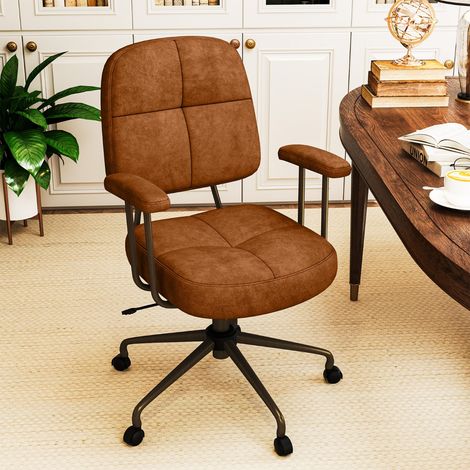 Chaise de Bureau Chaise de Travail Revêtue de Leathaire avec Dossier Rembourré et Accoudoirs Matelassés Chaise Pivotante Réglable Marron (1/5)