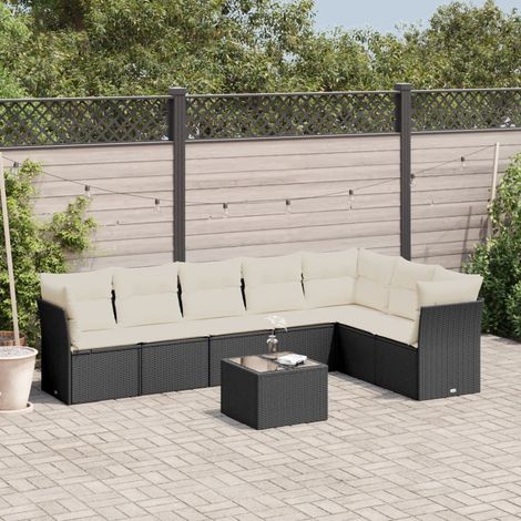 8 Piece Garden Sofa Set with Cushions Black Poly Rattan vidaXL (1/3)