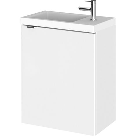 Hudson Reed Fusion Wall Hung 1-Door Vanity Unit with Compact Basin 400mm Wide - Gloss White (1/5)