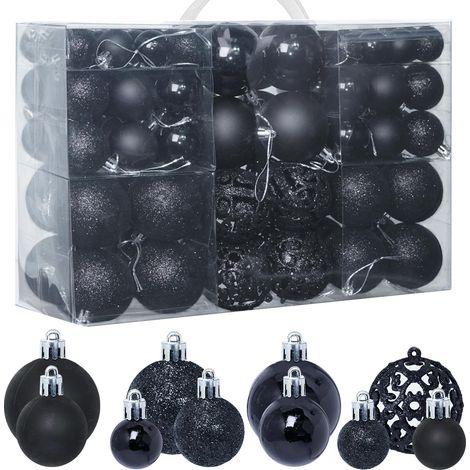 100Pcs Boules de Noël, Ensemble de Boules à Suspendre Décoratives pour Décorations d'arbre de Noël de Vacances, NoirNoir (1/5)