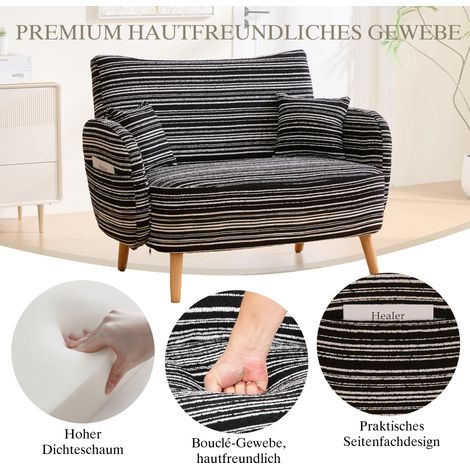 Canapé moderne 2 places profond avec accoudoirs moelleux, coussins latéraux et poche de rangement, canapé confortable pour chambre, petit espace et appartement (1/4)