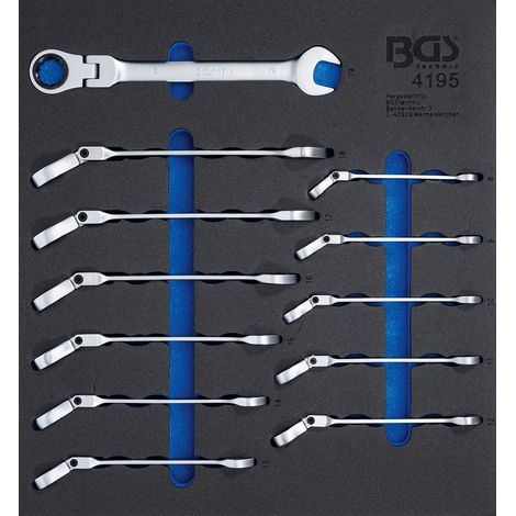 Insert de servante d'atelier 2/3 : Jeu de clés mixtes à cliquet à couder 8 - 19 mm 12 pièces BGS (1/3)