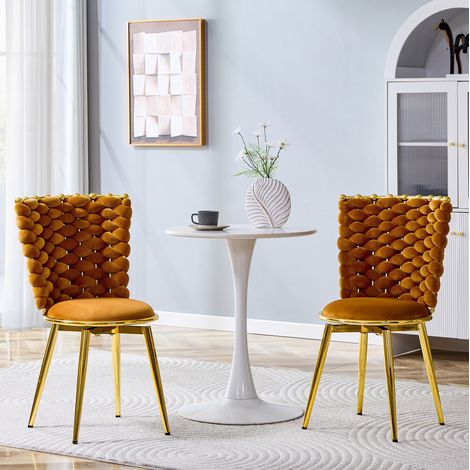 MEUBLIV 2er-Set Esszimmerstühle Orange – Samt, goldfarbene Metallbeine (1/5)