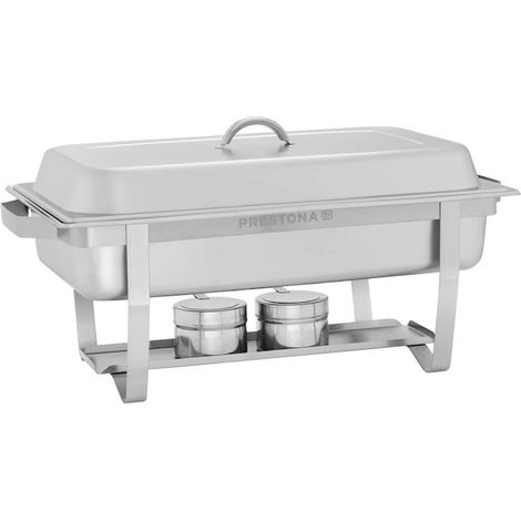 Chafing dish avec couvercle, service buffet, gastronorme 2xGN 1/2, 2x4 l, 60x35x32 cm, inox, supports à combustible, rectangulaire, inox (1/5)