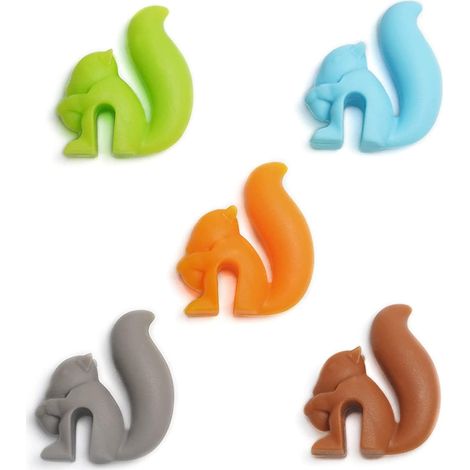 Lot de 5 porte-sachets de thé colorés en silicone en forme d'écureuil, marqueurs de boisson, support de sachet de thé pour accrocher une tasse, des tasses aux couleurs bonbon, ensemble cadeau, dessous (1/5)