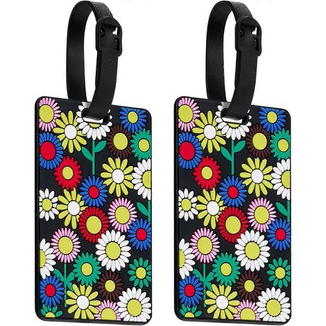 Lot de deux étiquettes à bagages, étiquettes d'identification pour valise, porte-cartes de visite/étiquette de voyage (tournesol)