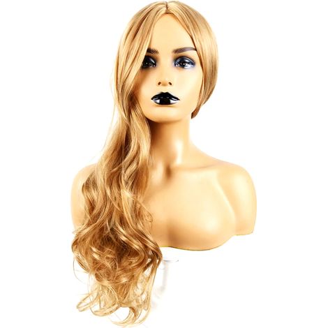 Perruque longue bouclée jaune mèche centrale, coiffure ondulée ajustable à boucle pour femmes, fibre synthétique (1/5)