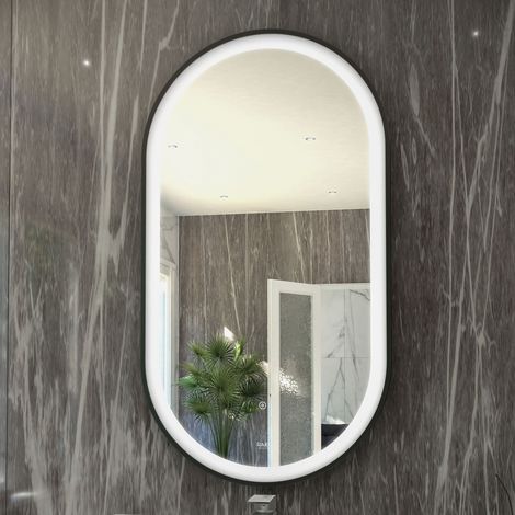 RAK Art Matt Black 550mm x 1000mm Oval LED Mirror - RAKARTOVMB5002 (1/2)