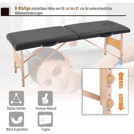 Table de massage pliable 3 zones avec appuie-tête, accoudoirs, sac de transport, pieds en bois réglables en hauteur, lit de massage portable noir pour salon, spa, tatouage (1/5)