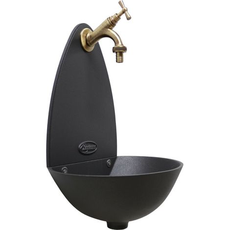 Fontana a muro Palma colore grigio ghisa per casa giardino con rubinetto in ottone scegli la finitura : brunito
