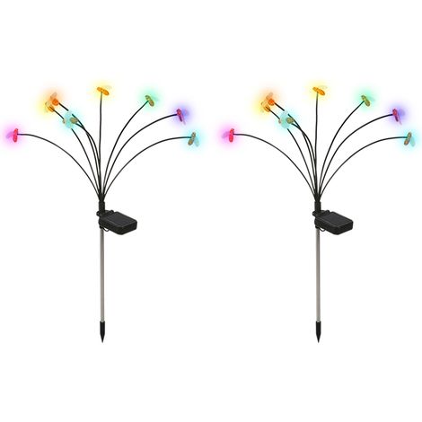 Lot 2 lampes solaires prise terre – 8 lumières colorées – abeille – avec vent – décoratives – extérieur