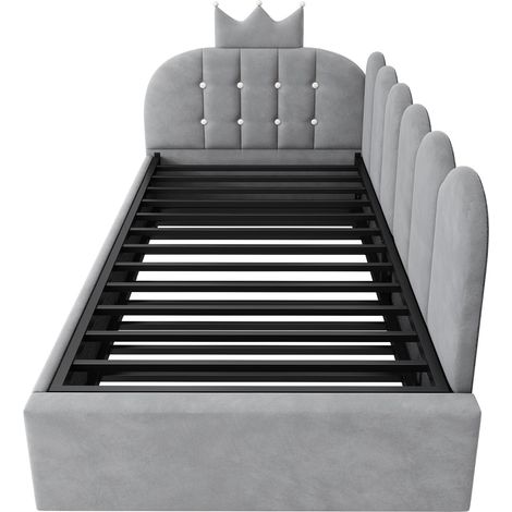 Tagesbett mit Ausziehbett 90 x 200 cm, grauer Samt, Kronen- und Gitterdesign, MODENUIT (1/5)