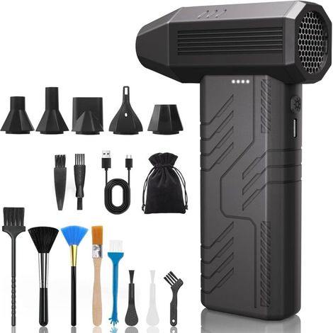 Souffleur Air Comprimé 110000TR/Min, Soufflette Électrique Rechargeable avec Batterie 8000mAh, Souffleur 3 Vitesses Mini Souffleur Sans fil, pour Ordinateur, Clavier, Meubles et Voitures