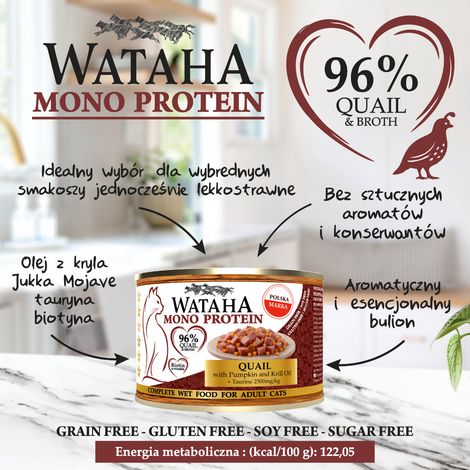 Wataha adulto CAT mono 96% codorniz con calabaza 200g (1/2)