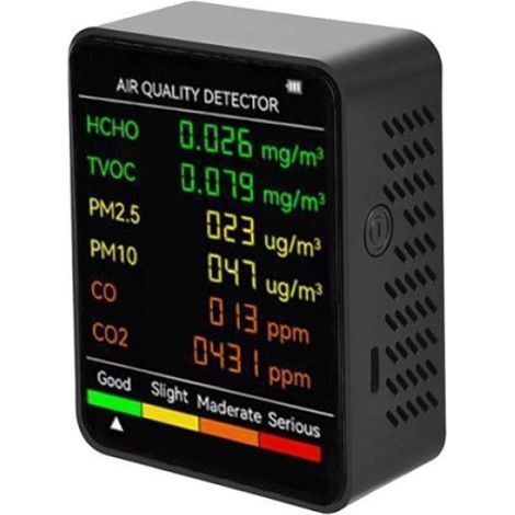 1 Détecteur qualité air, CO2 PM2.5 HCHO TVOC, Écran LCD, Rechargeable USB-C, Maison Bureau Voiture (1/2)